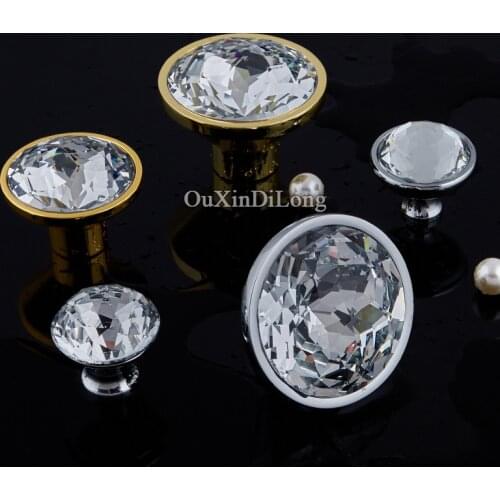 Luxury 10PCS European Inlaid Crystal Kitchen Door Furniture Handle Round Cupboard Drawer Wardrobe Cabinet Pulls Handles & Knobs