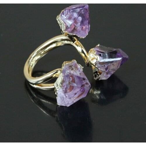 Luxury Fashion Three miniature Rings,Gold Color Natural Quartz Rings, Druzy Rings for Womens Gift