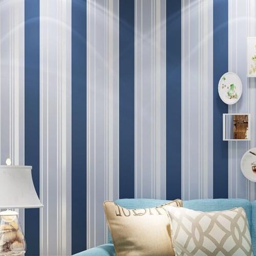 Blue White Striped Mediterranean Style Non-woven Wallpaper Modern Simple Living Room Bedroom TV Background Wall Decor Wall Paper