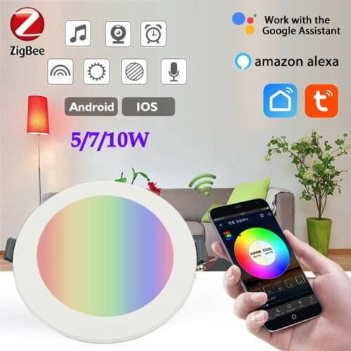 Tuya Zigbee 3.0 Smart LED Downlight RGBCW 5/7/10W Round Ceiling Lamp APP Smart Life Work With Alexa Google Home Gateway Require
