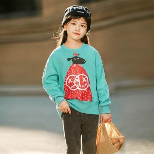Cartoon Sheep Tops For Girls 2021 Fall 8 10 years Fashion Casual Cotton Sweatshirt Spring Autumn Teen Girls Clothes