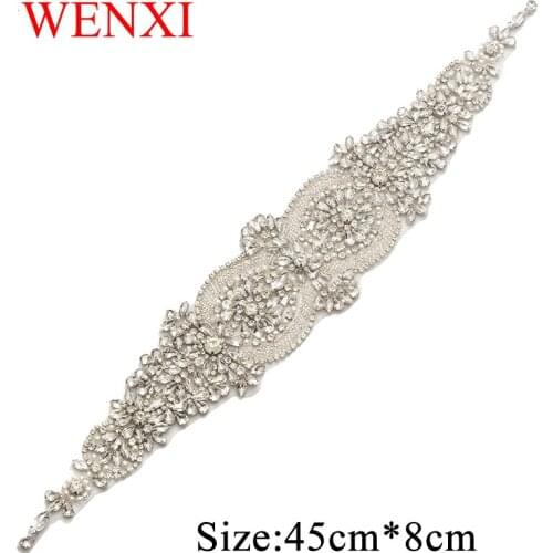 WENXI 10PCS Handmade Crystal Rhinestones Appliques Accessory For Wedding Dress Belt DIY Bridal Gown Sash iron on WX877