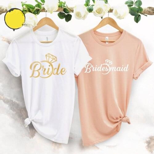 Bridesmaid Women T Shirt Fashion Bride Squad Cotton Short Sleeve Top Tees O Neck Plus Size Aesthetic Bachelorette Party Tshirt