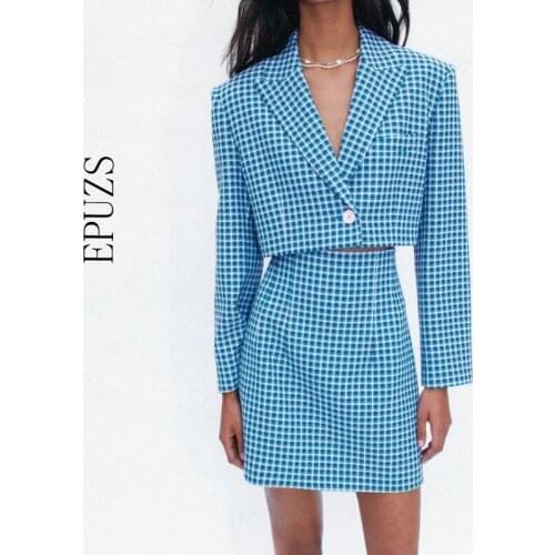 Za women Suit fashion plaid office 2-piece suit women suit 2021 fashion slim plaid street youth women suits short skirt suits