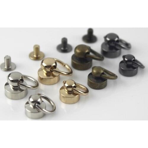 10pcs Metal Ball Post With O Ring Studs Rivets Screwback Round Head Spots Spikes Leather Craft phone case decor Accessories