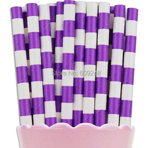 100pcs Mixed Colors Deep Purple Sailor Striped Paper Straws Bulk,Biodegradable Decorative Party Ring Circle Drinking Straws