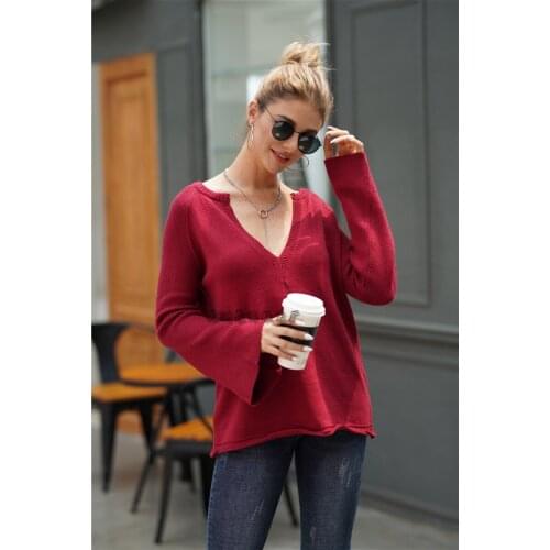 2021 Nwe Pure Color Pullover European American Sweater Womens Elegant Commuter V-neck Large Size Loose Sweater long cardigan