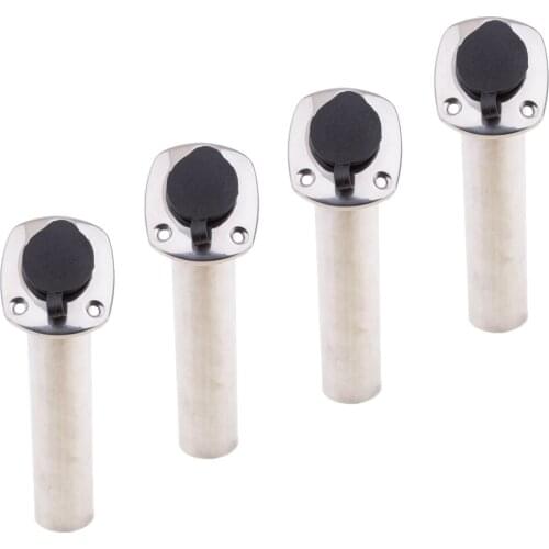 4Pcs Boat Stainless Steel Fishing Rod Holder Flush Mount 30 Degree with PVC Cap, Inner Tube and Gasket