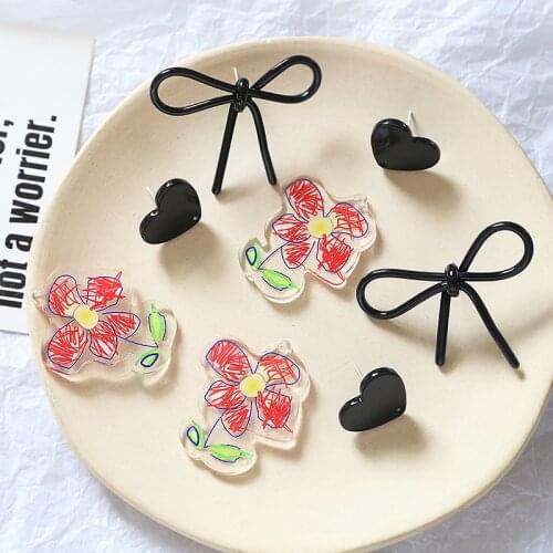 6pcs New Fashion Translucent hand-painted flower pendant bowknot love stud Earrings For Women diy jewelry accessories materials