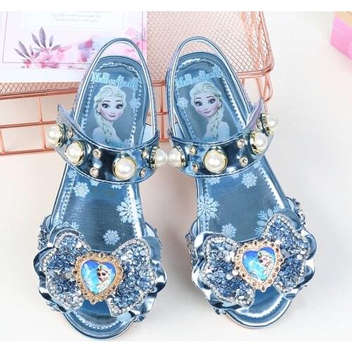 Disney summer new girls flat casual shoes sandals children princess shoes big children fish mouth shoes frozen crystal shoes
