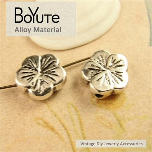 BoYuTe (100 Pieces/Lot) 10MM Vintage Antique Silver Plated Zinc Alloy Plum Blossom Beads Charms for Jewelry Making Accessories
