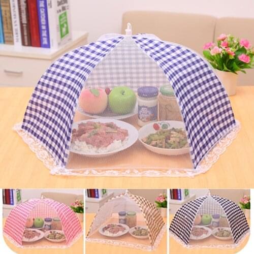 Household Table Food Cover Umbrella Style Anti Fly Mosquito Plaid Pattern Kitchen Cooking Tools
