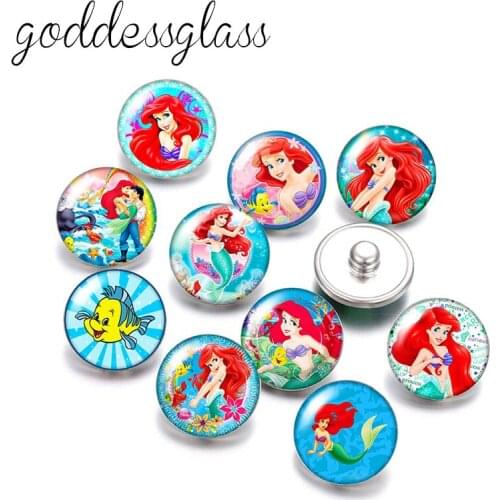Disney The little Mermaid Princess Ariel 10pcs Round photo 18mm snap buttons for 18mm snap necklace DIY jewelry