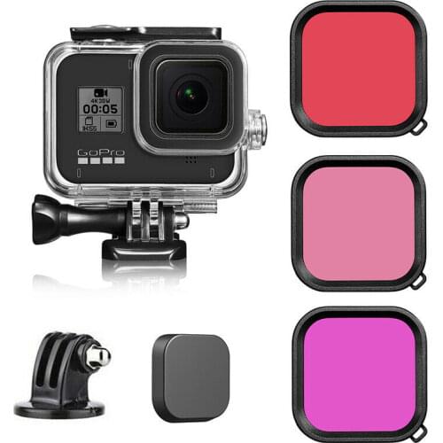 45M Dive Underwater Protector Cover Waterproof Housing Case & 3 color Filter Shell for GoPro Hero 8 Black Accessories