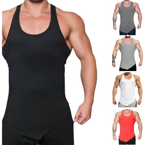Breathable Summer Men Fitness Vest Male Solid Color Irregular Hem Sleeveless Tank Top for Sports Bodybuilding Training Jogging