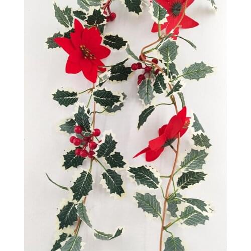 Artificial Red Flower And Berries Garland Home Decoration Farmhouse Decor Rattan For Christmas New Year