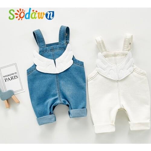 Sodawn Baby Overalls Cartoon Wings Denim Pant Solid Color Fashion Children Long Trousers ToddlerCfor 0-24M