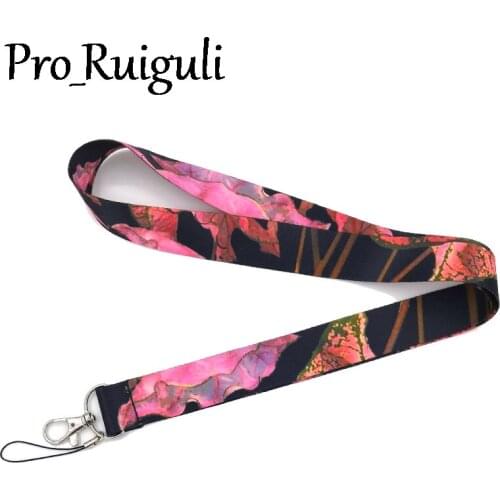 30pcs Red flowers Neck Strap Lanyards ID badge card holder keychain Mobile Phone Strap Gifts webbings ribbons