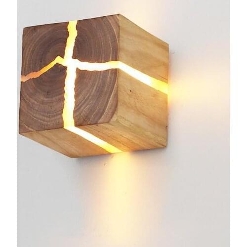 Cracked Wood Grain Wall Lamp Creative Corridor Lamp Square Solid Wood Wall Bedside Lamp