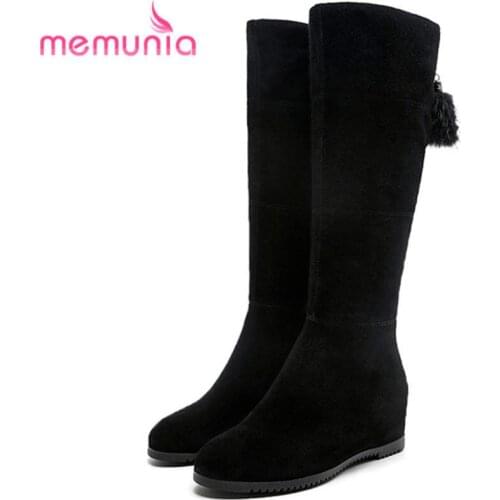 MEMUNIA HOT SALE 2020 fashion zip cow suede leather boots height increasing mid calf boots for women round toe winter boots