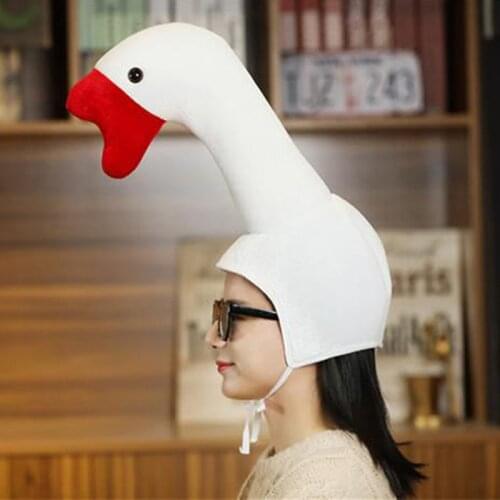 Cute Plush Funny Goose Shape Cap Adult Kids Halloween Party Cosplay Animal Hood Hat Winter Warm Costume