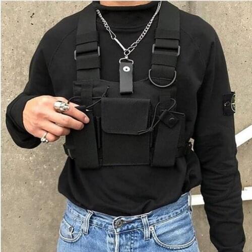 Fashion Nylon Chest Rig Bag Black Vest Hip Hop Streetwear Functional Tactical Harness Chest Rig Kanye West Wist Pack Chest Bag