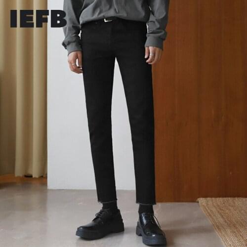IEFB Mens Black Jeans Slim Leggings Elastic Denim Ankle-length Pants 2021 Autumn New Korean Fashion Casual Trousers Male 9Y6002