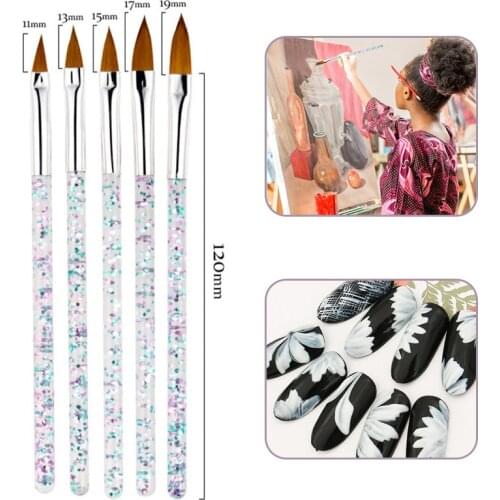 5pcs/set Different Size Paint Brushes Sequin Handle Artist Watercolor Gouache Drawing Nail Brush Pen School Office Art Supplies