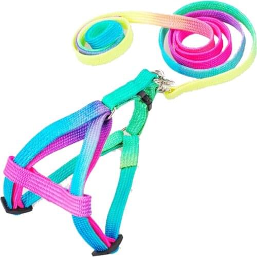 120cm Small Pet Rabbit Cat Dog Leash Nylon Harness Collar Belt Rainbow Mascotas Pet Dog Puppy Leash Soft Walking Harness Lead
