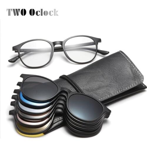 TWO Oclock Magnet Sunglass Women Men Polarized Lens Optical Spectacle Frame Clip On Glasses Men Round TR90 3D Night Vision A2245