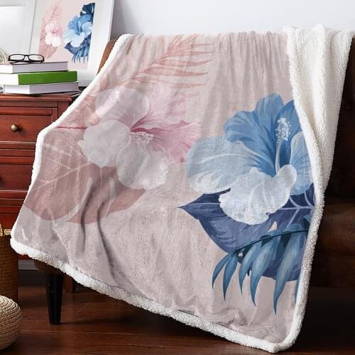 Tropical Leaves Hibiscus Flower Throw Blanket Soft Fleece Blankets Winter Blanket Portable Picnic Blankets Bedclothes