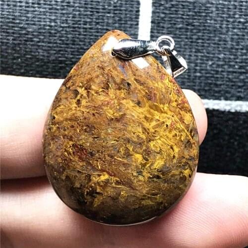 Genuine Natural Yellow Red Pietersite Pendant Jewelry For Woman Lady Man 31x25x6mm Water Drop Beads Silver Namibia Stone AAAAA