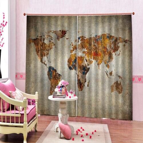 Custom curtains Vintage world map European Curtains Photo Painted 3D Curtain Living room