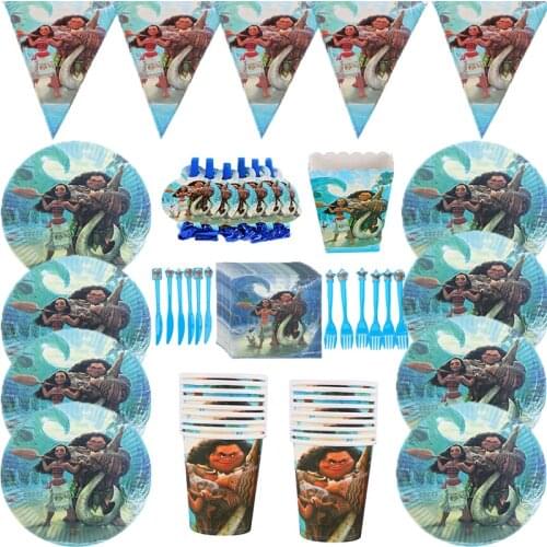 Cartoon Moana Marine Movie Romantic Theme Princess Happy Birthday Party Decoration Disposable Tableware Set Plate Napkins Banner