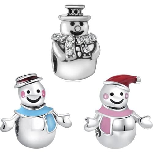 Fit Original Pan Charms Bracelet Women Cute Christmas Hat Blue Pink Scarf Cartoon Snowman Beads for Jewelry Making DIY Accessory