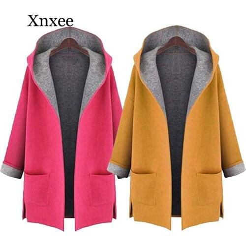 Xnxee Woolen Women Coat Medium Long Hood 2 pockets Wool Blends Fashion Outwear Female Plus Size Autumn Winter Coats L-5XL