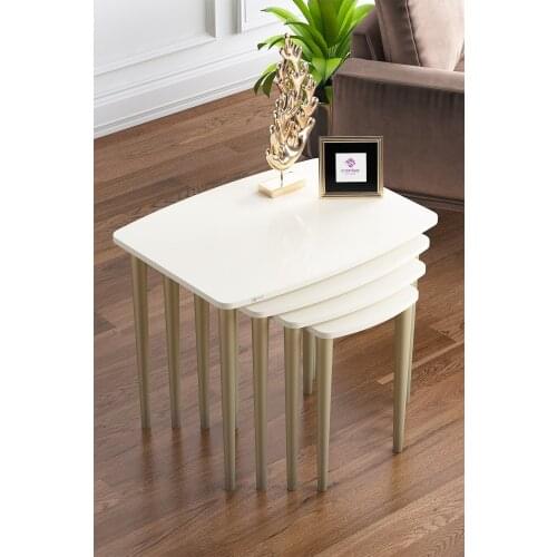 Modern Phoenix Series Mdf 4'lü Zigon Coffee table Set/cream-feet Gold coffe table