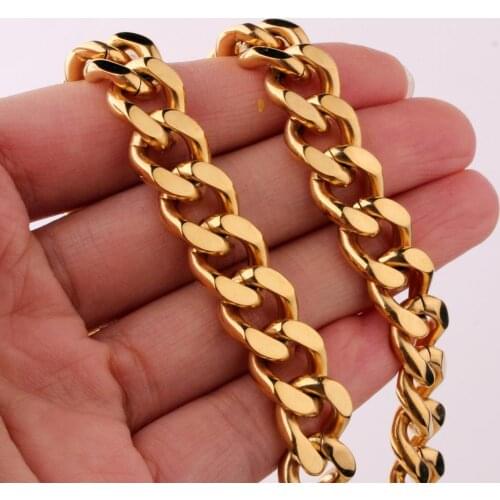 Hip Hop Mens 11/13/15mm Thick Gold Neck Chains For Men Stainless Steel Heavy Miami Curb Cuban Link Chain Necklaces Mens Jewelry