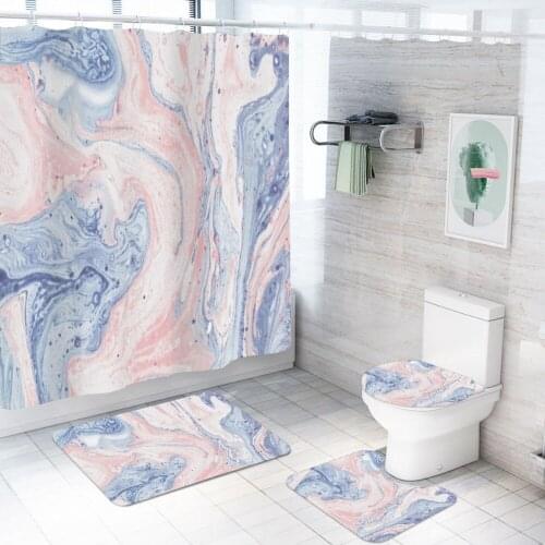 High Quality 3D Natural Marble Shower Curtain Sets with Bath Rug Toilet Lid Cover Floor Mat Durable Waterproof Bath Curtain