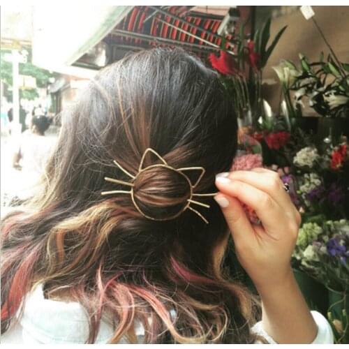 Minimalist Hair Stick Cute Animal Alloy Silver Color Hair Pins Small Cat Hair Accessories Jewelry For Women Girl Casual Hairwear