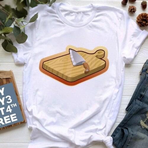 2021 New Simple Kawaii Cartoon Knife And Cutting Board Printing Women Tshirt Harajuku Girls T Shirt Short Sleeve Summer Female