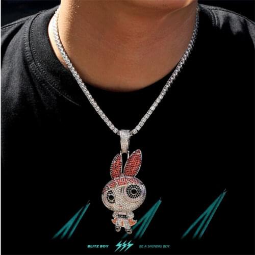 Creative Hip Hop Anime Figure Pendant Luxury Full Cubic Zircon Cartoon Necklace For Girl Women Charm Jewelry Gift
