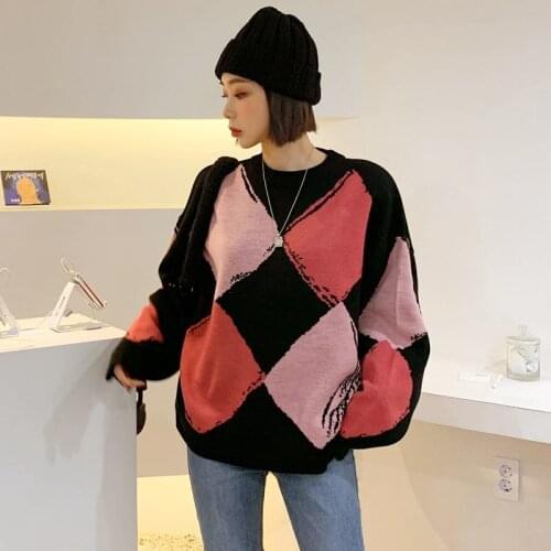 2021 Autumn Winter Women Thicken Warm Knitted Pullovers Lady O-neck Long Sleeve Casual Loose Sweaters Female Print Jumper K642