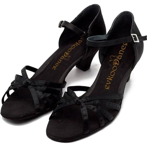 Evkoodance Women Latin Dance Shoes Black Salsa Latin Ballroom Shoes Professional Latin Salsa Dance Shoes 5CM Women Dance Shoes