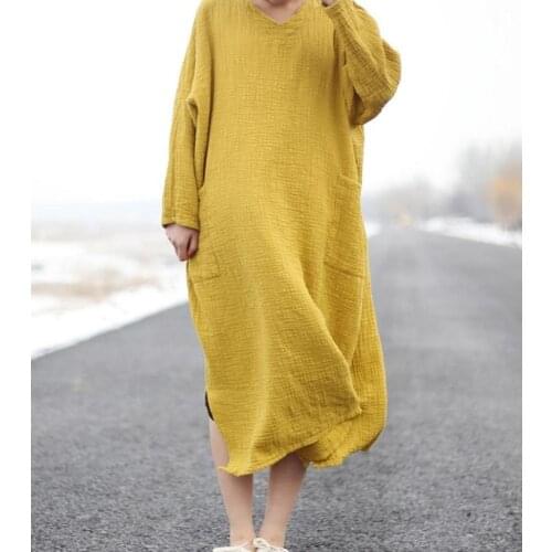 2017 New Arrival Loose Robe Dress Round Neck Female Ladies dress Long Gown Womens Clothing 16472-12