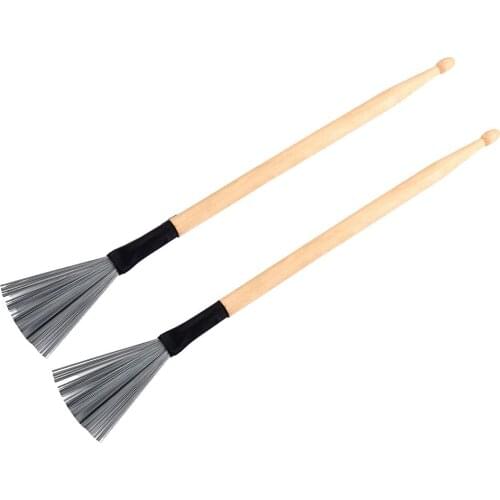 1 Pair Double Head Drum Kit Mallets Steel Wire Brushes for Jazz Drum Cajon