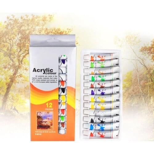 12 Colors Professional Acrylic Paint Set 12ml Tubes Drawing Painting Pigment Wall Paint DIY Art Supplies