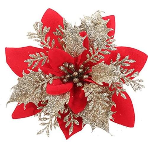 20PCS Christmas Artificial Flowers Poinsettia Flower Creative Artificial Flower Xmas Tree Flower Decorations Xmas Gift Wholesale