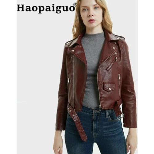 2019 Winter Autumn Women PU Faux Soft Leather Jacket Long Sleeve Pink Biker Coat Zipper Design Motorcycle PU Yellow Black Jacket