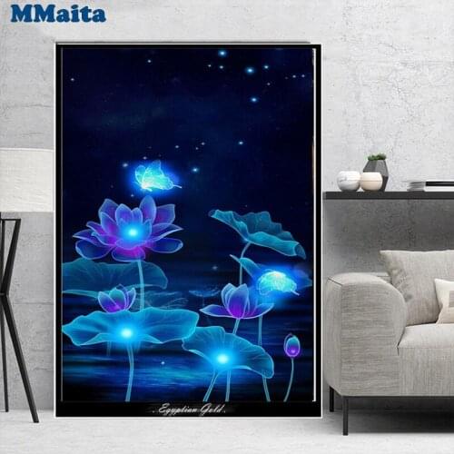 5D diamond painting Blue lotus cross stitch DIY craft square drill full diamond embroidery mosaic crystal beads decor GG5336